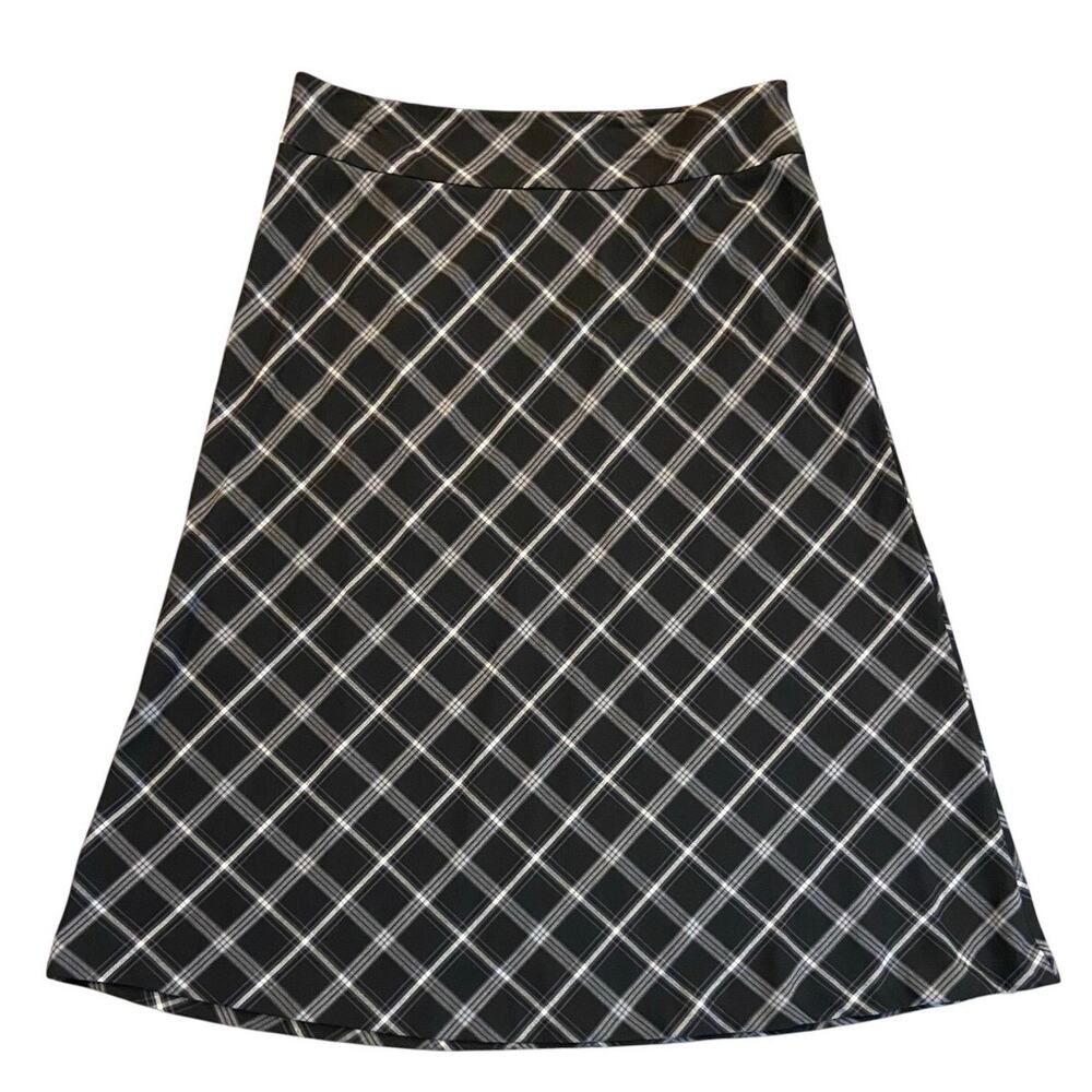 Laura Scott 16 Women's Midi Skirt Lined Plaid‎ Preppy A Line Skirt Size  Black